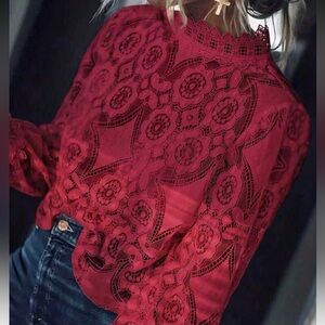 New burgundy Red Lace Blouse